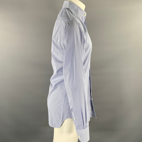 HAMILTON Size S White Blue Stripe Cotton Spread Collar Long Sleeve Shirt