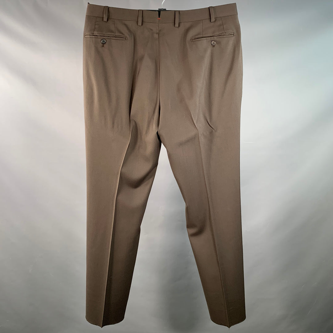 ISAIA Size 37 Brown Twill Wool Flat Front Dress Pants