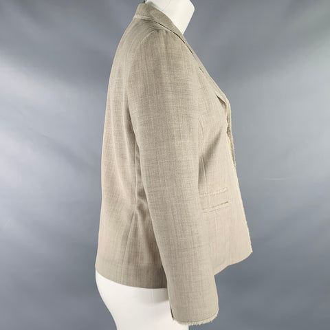 AKRIS Size 8 Grey Taupe Viscose Herringbone Raw Edge  Blazer