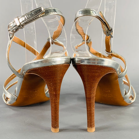 RALPH LAUREN Size 7.5 Silver Patent Leather Metallic Strappy Sandals