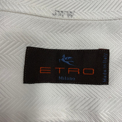 ETRO Size XXL White Herringbone Cotton Tuxedo Long Sleeve Shirt
