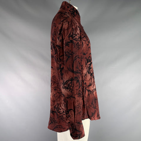 BILLIONAIRE COUTURE Size XL Brown Black Print Silk Button Up Long Sleeve Shirt