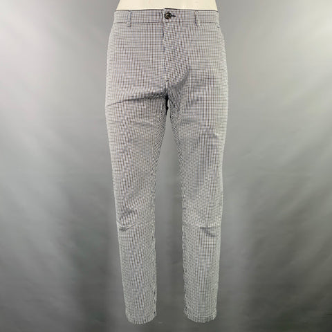 DEPARTMENT FIVE Taille 35 Pantalon décontracté en mélange de coton à carreaux blanc marine noir