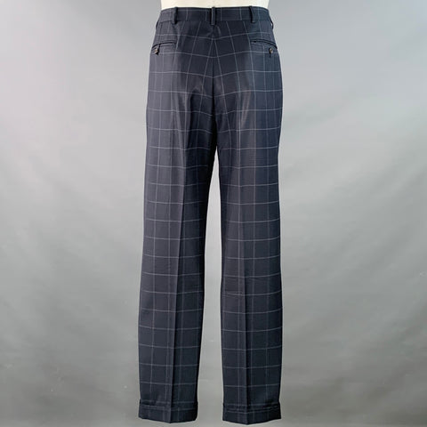 POLO by RALPH LAUREN Size 40 Regular Navy Grey Checkered Virgin Wool 3 Piece Suit