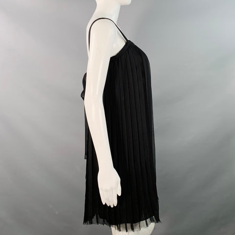 CHANEL Vintage 2008 Cruise Size S Black Silk Pleated Sleeveless Knee Length Cocktail Dress