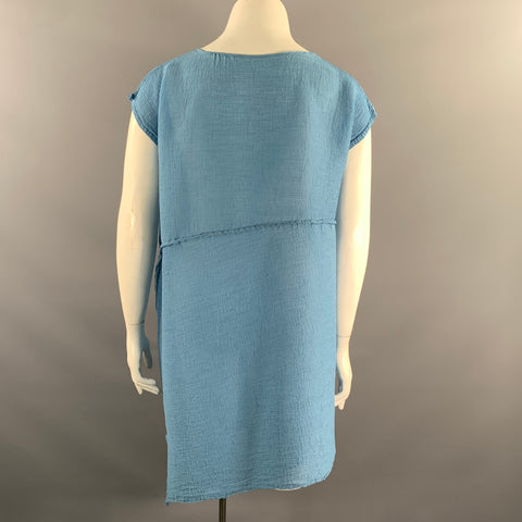 ISSEY MIYAKE Size L Blue Light Blue Polyester Crinkled Tunic Knee Length Dress