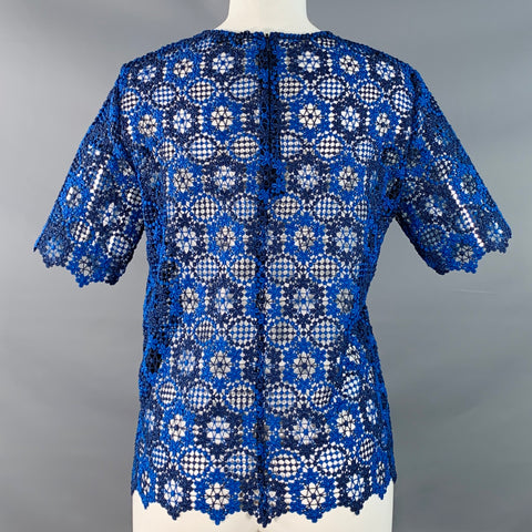 Haut Robe Courte Coupe Droite Manches Courtes en Dentelle Polyester Bleu Marine Sandro Taille 2