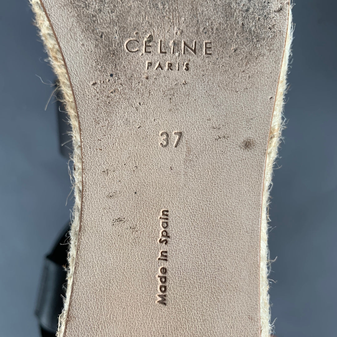 CELINE Size 7 Black Natural Leather Espadrille Sandals