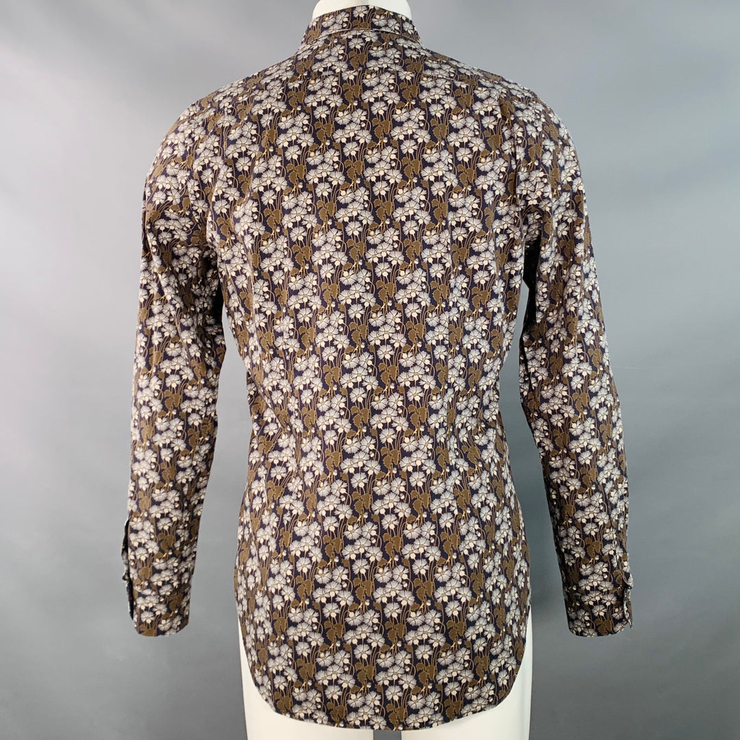 PAUL SMITH Size M Navy Brown Blue Floral Cotton Long Sleeve Shirt