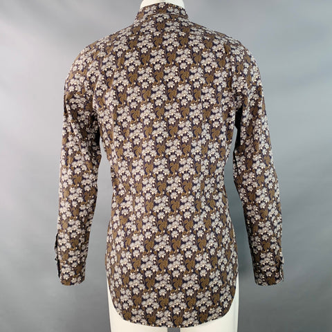 PAUL SMITH Size M Navy Brown Blue Floral Cotton Long Sleeve Shirt