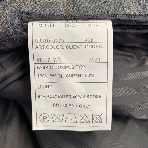 BARONI Size 42 Grey Plaid Wool Notch Lapel Sport Coat