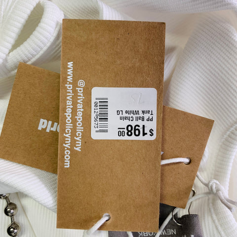 PRIVATE POLICY Size L Ball Chain White Cotton Blend Ribbed Tank Casual Top