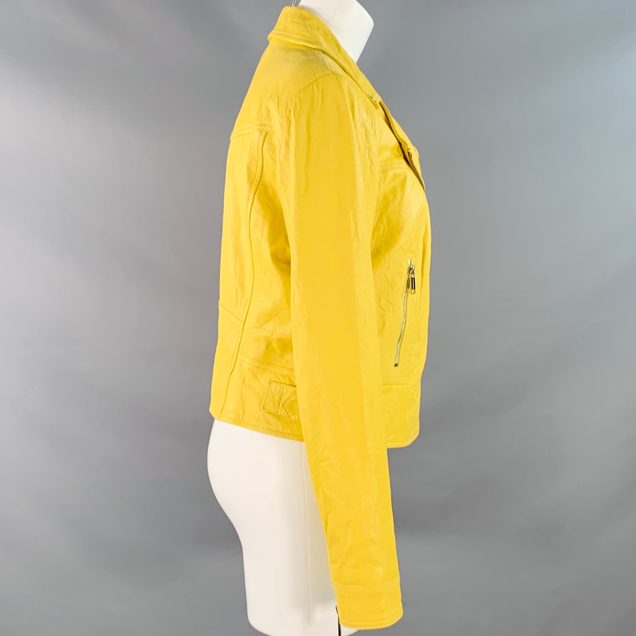 MICHAEL by MICHAEL KORS Size M Yellow Leather Lambskin Motorcycle