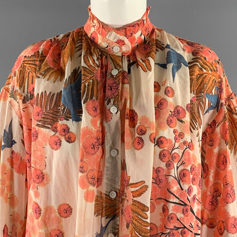 THIERRY COLSON Size M White Peach Cotton Floral Blouse