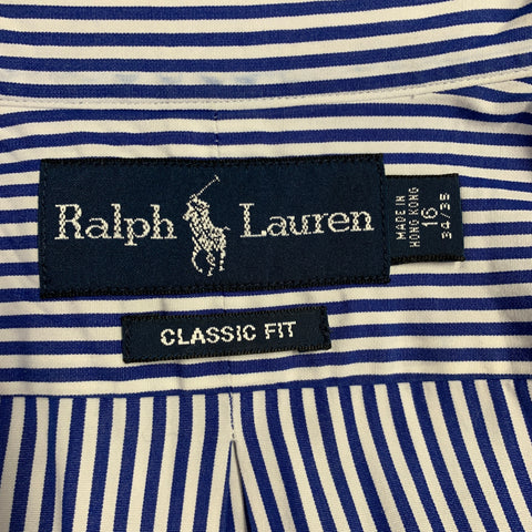 POLO by RALPH LAUREN Size L Blue White Stripe Cotton Long Sleeve Shirt