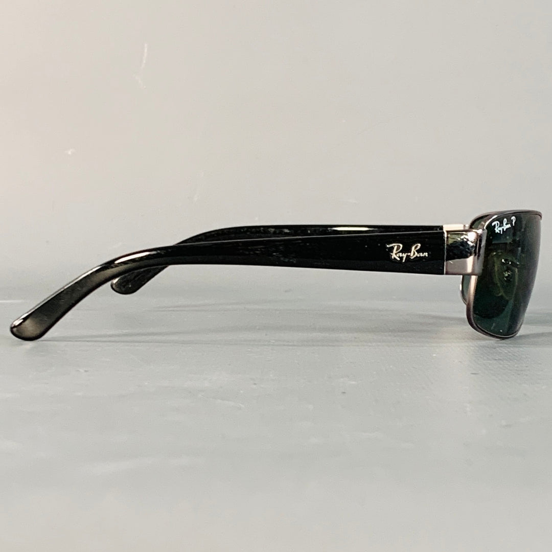 RAY-BAN Silver Black Metal Rectangular Polarized Sunglasses