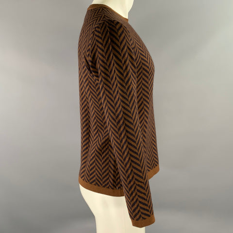 BARENA Size S Brown Black Herringbone Wool Blend Crew-Neck Pullover