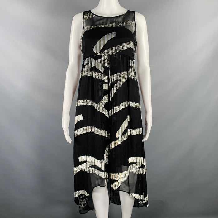 MARC JACOBS Size 2 Black Silver Silk Blend Jacquard Sleeveless Dress