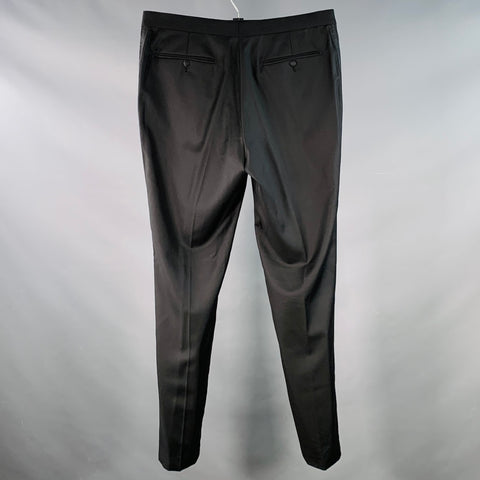 SUITSUPPLY Size 38 Black Wool Flat Front Tapered Tuxedo Dress Pants