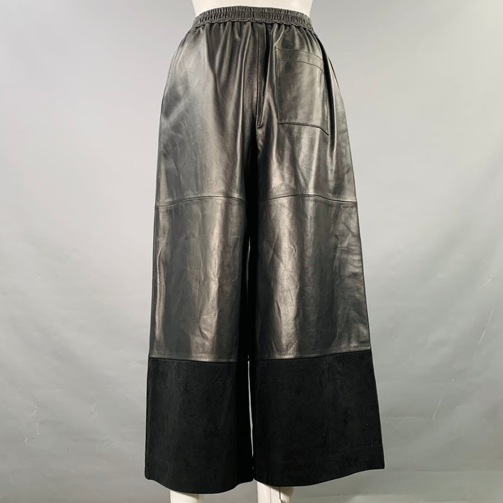 LOEWE Size XS Black Lambskin Leather Goat Suede Wide Leg Dress Pants