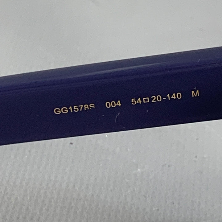 GUCCI Blue Gold Monogram Acetate Square Sunglasses