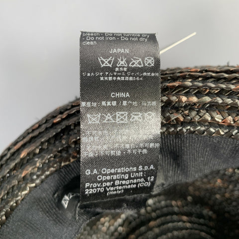 EMPORIO ARMANI Size 59 Black Brown Woven Straw Hats