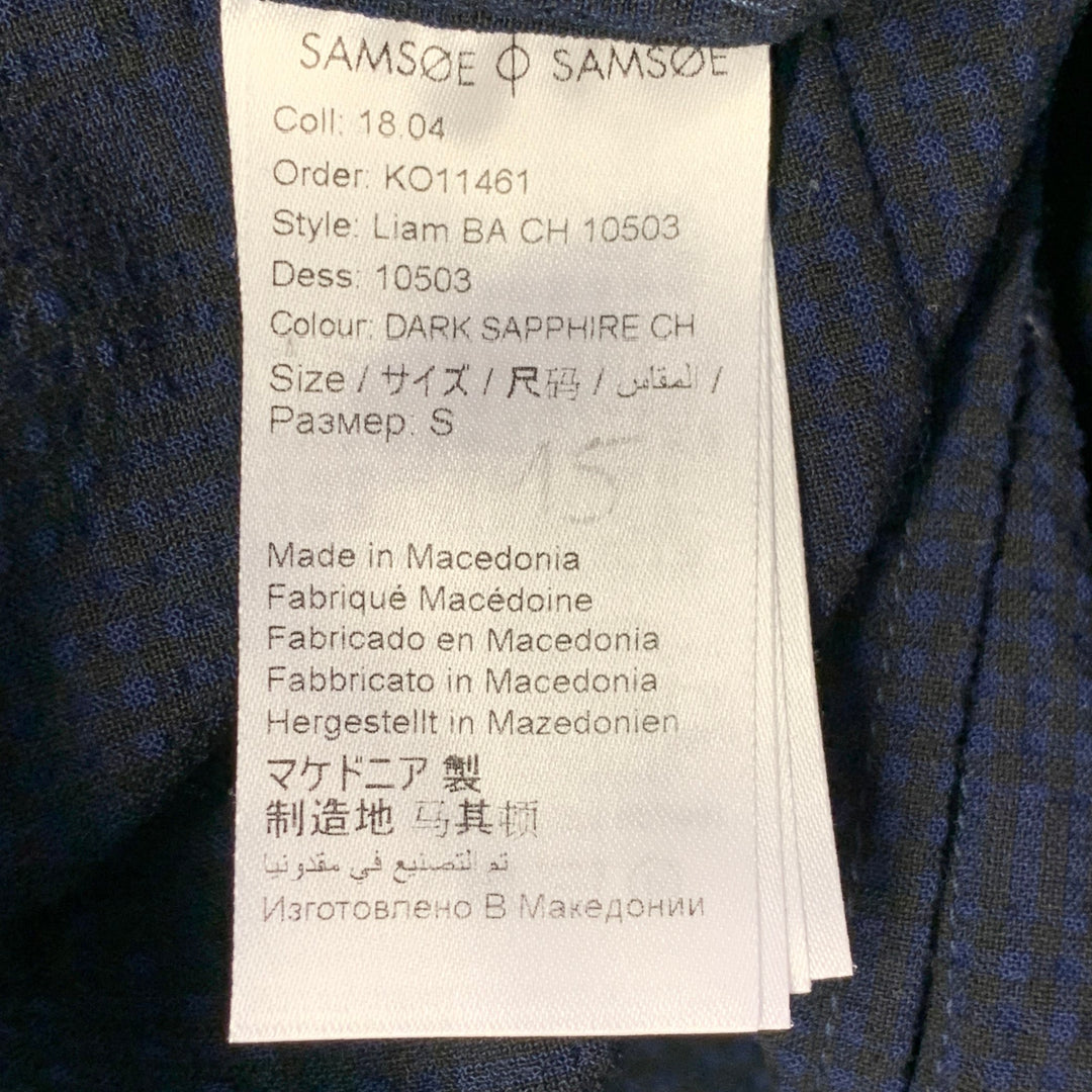 SAMSOE & SAMSOE Size S Navy Black Seersucker One Pocket Long Sleeve Shirt
