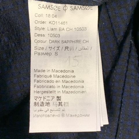 SAMSOE & SAMSOE Size S Navy Black Seersucker One Pocket Long Sleeve Shirt