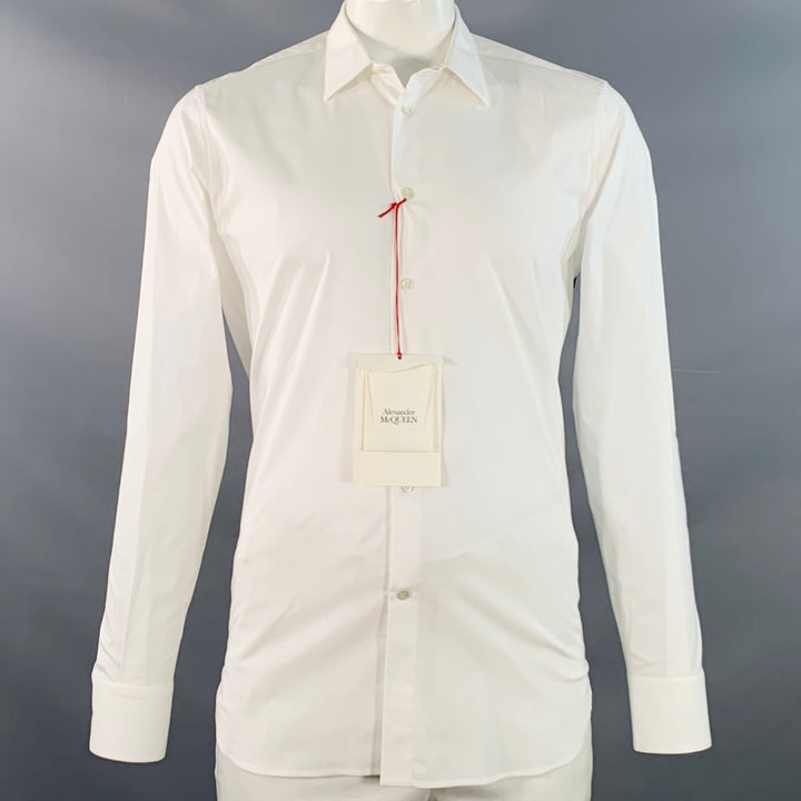 ALEXANDER MCQUEEN Size L White Cotton Blend Curved Cutaway Button Up Long Sleeve Shirt