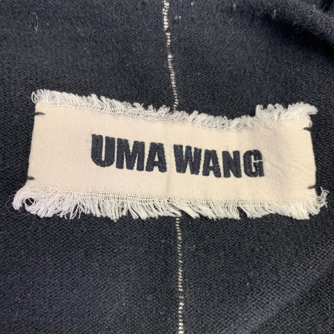 UMA WANG Size L Black Distressed Knit V-Neck Pullover