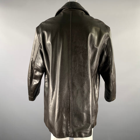 HARVEY LOGAN Size XXL Black Leather Double Breasted Coat