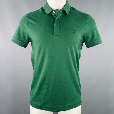 LACOSTE Size S Green Embroidery Cotton Blend Short Sleeve Polo