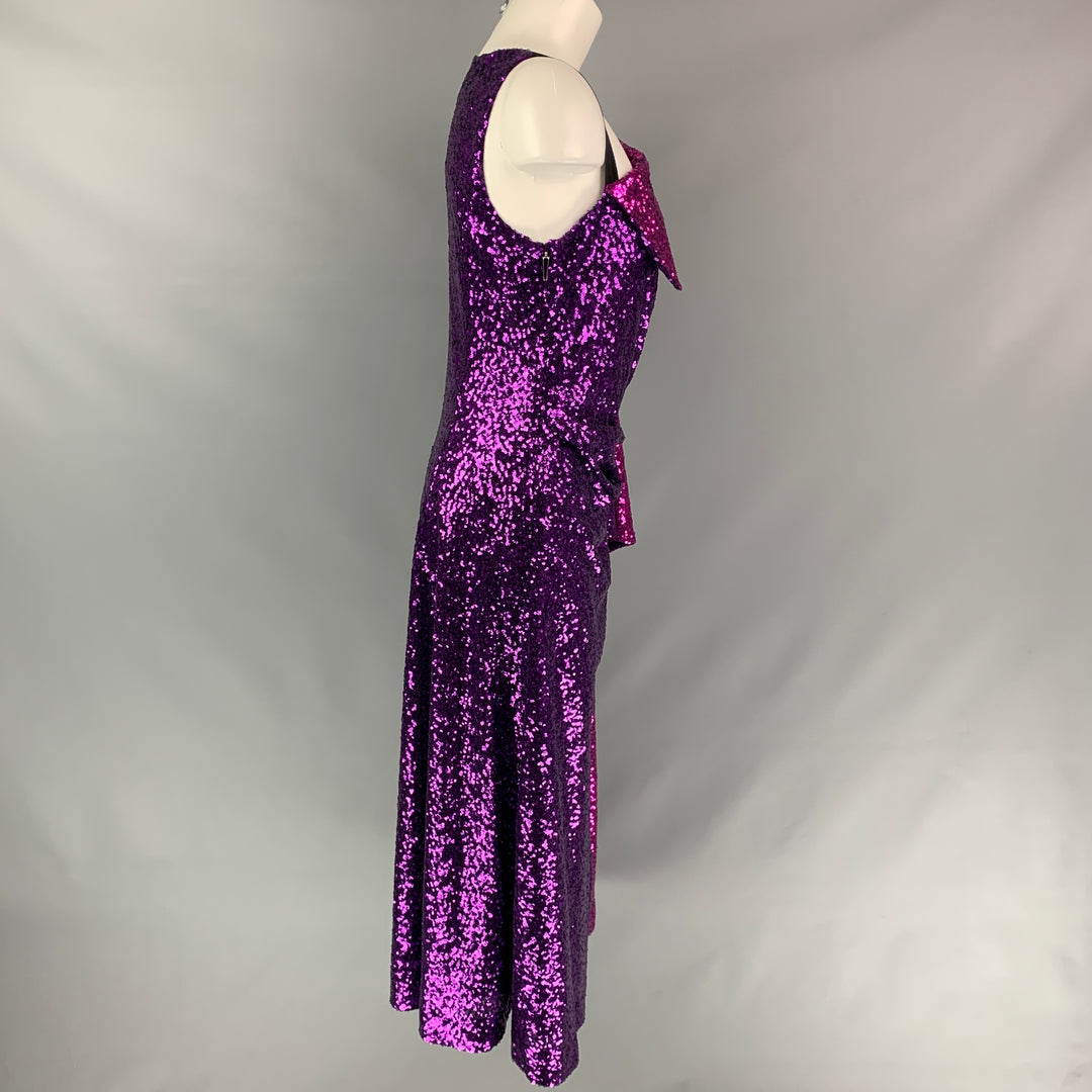 PRABAL GURUNG Size 6 Purple Fuchsia Polyester Sequined Sleeveless Dress