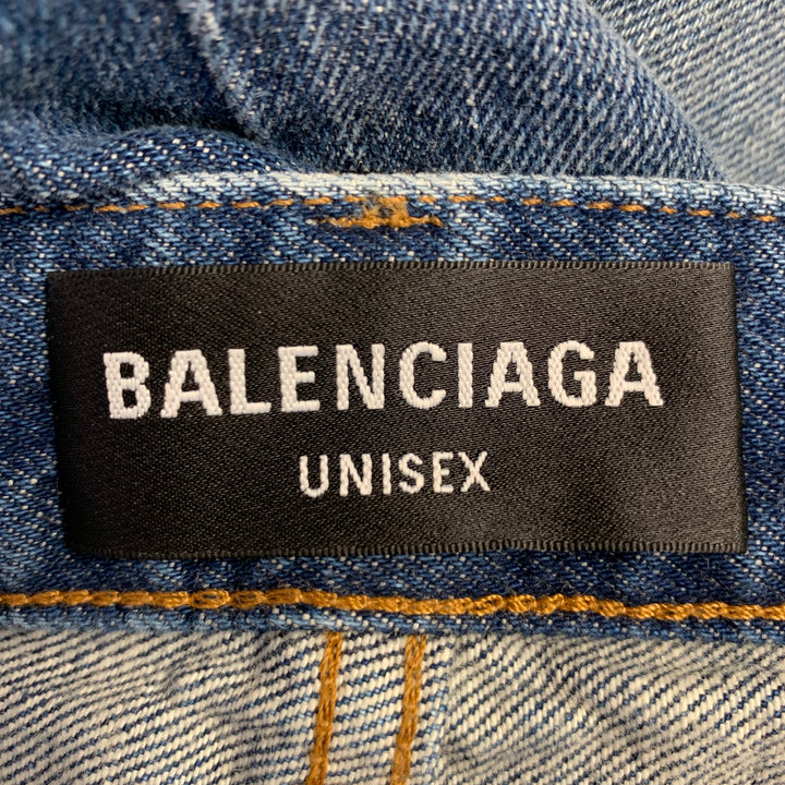 BALENCIAGA Size 31 Indigo Wash Denim Distressed Button Fly Jeans
