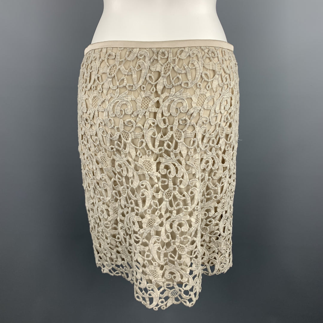 ESCADA Taille 8 Jupe trapèze en laine mélangée taupe en dentelle