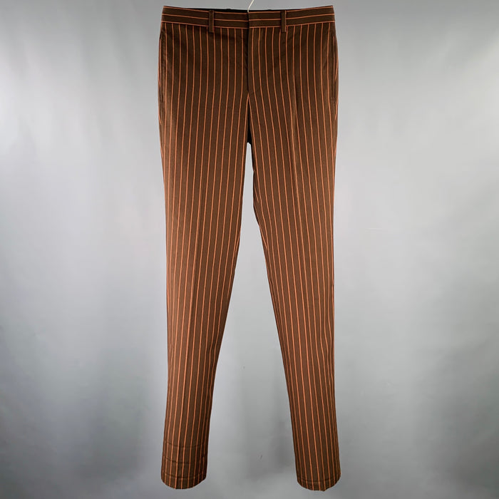 GIVENCHY FW16 Size 30 Brown Orange Stripe Wool Zip Casual Pants