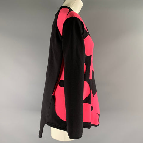 COMME des GARCONS Size S Black Neon Pink Polyester Floral Pullover Womens
