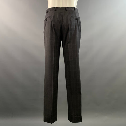 ZZEGNA Chest Size 38 Grey Dark Grey Window Pane Wool Notch Lapel 32 31 Suit