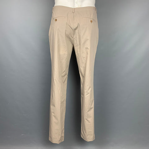 JIL SANDER Size 44 Khaki Cotton Notch Lapel Suit