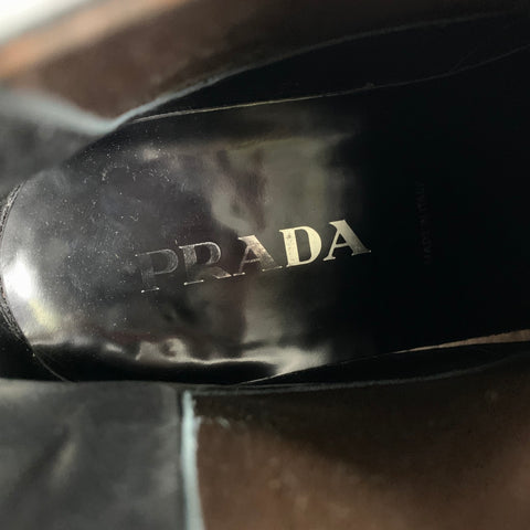 PRADA Size 9.5 Black Shimmery Leather Chelsea Boots