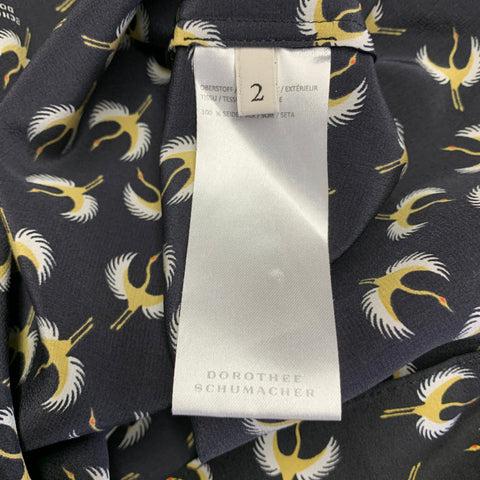 Blouse en soie DOROTHEE SCHUMACHER T2 noire et jaune à motifs oiseaux