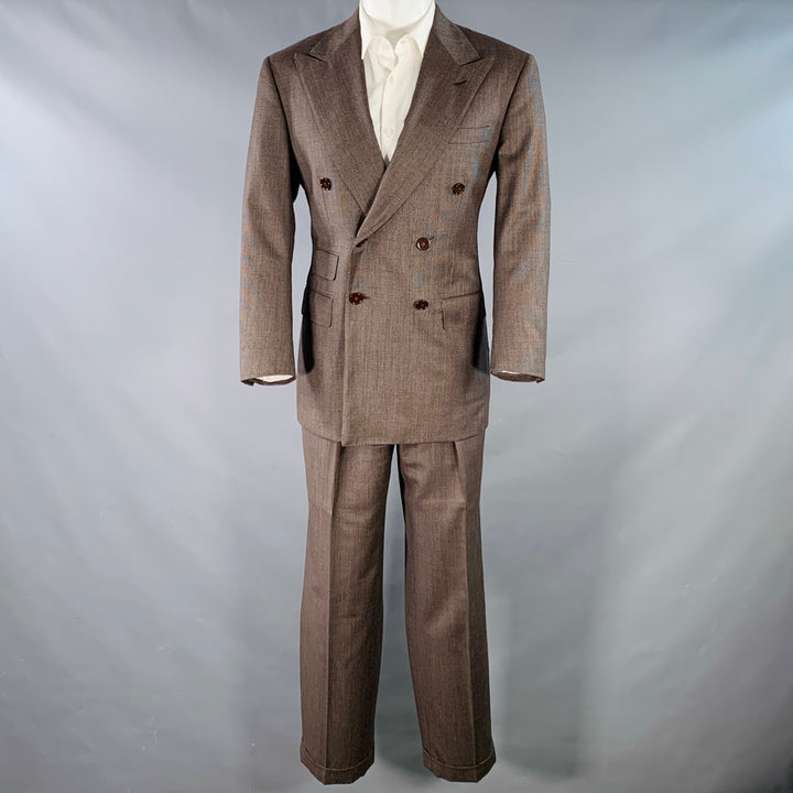 RALPH LAUREN Size 38 Regular Brown Black Nailhead Wool Double Breasted Suit