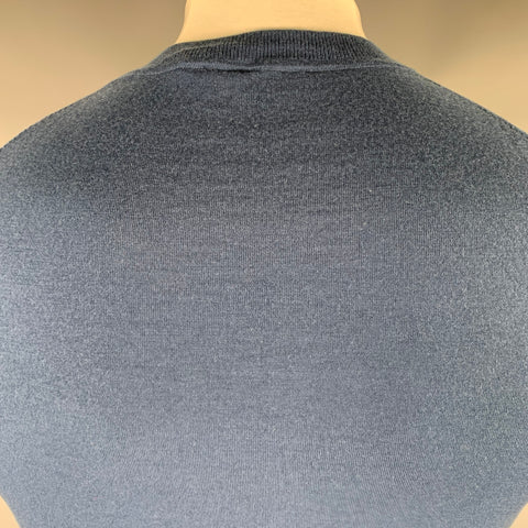 THEORY Size L Blue Knit Wool Blend Crew Neck T-shirt