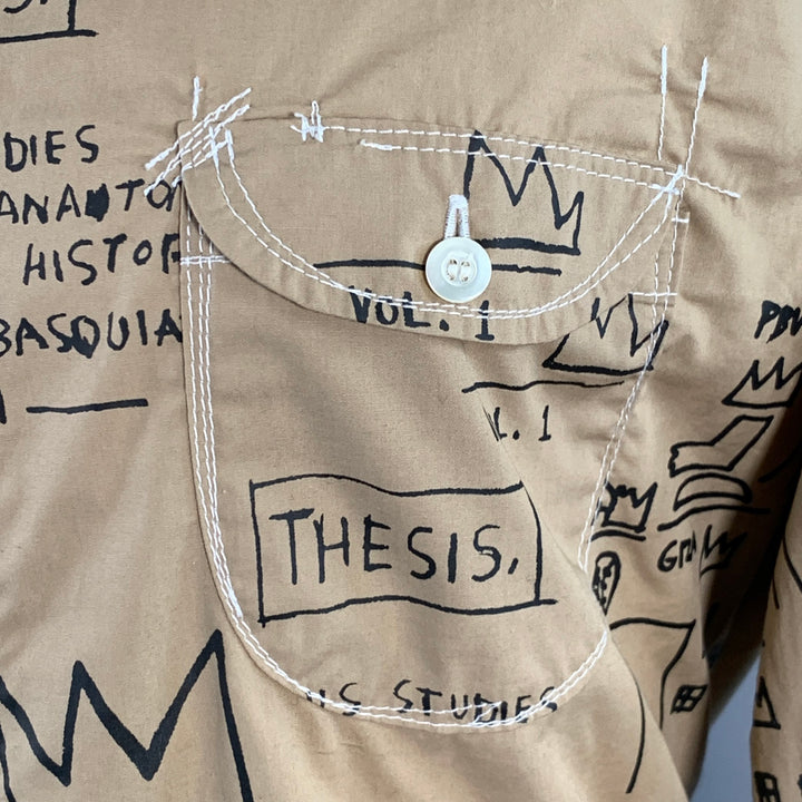 JUNYA WATANABE x BASQUIAT Size M Tan Black Graffiti Cotton Two Pockets Long Sleeve Shirt
