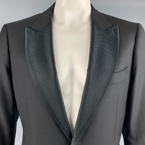 SUITSUPPLY Size 46 Black Wool Tuxedo Sport Coat