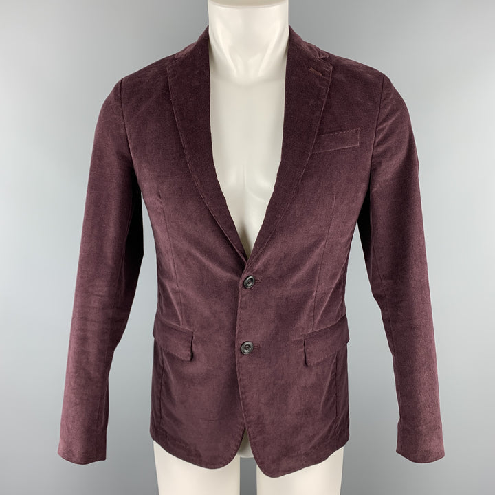 MESSAGERIE Burgundy Size 36 Cotton / Elastane Corduroy Notch Lapel Sport Coat