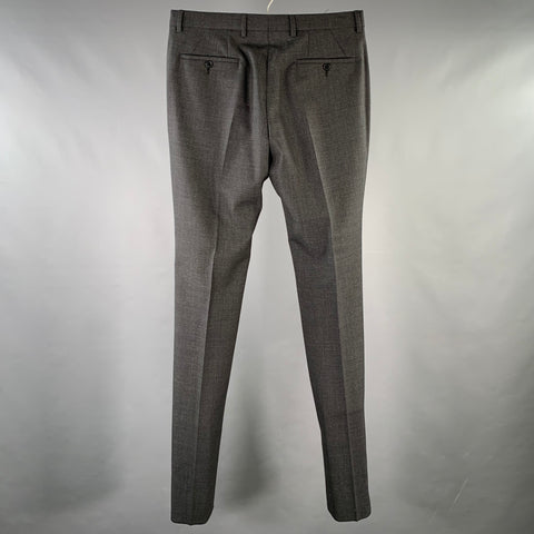 CALVIN KLEIN COLLECTION Size 32 Charcoal Grid Wool Flat Front Dress Pants