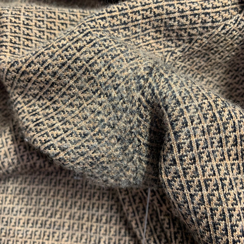 FENDI Taille L Pull à col rond en laine monogramme marron beige