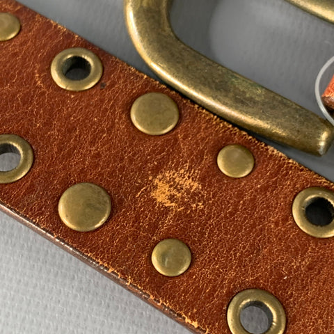 VINTAGE Size 34 Brown Gold Studded Eyelets Leather Belt