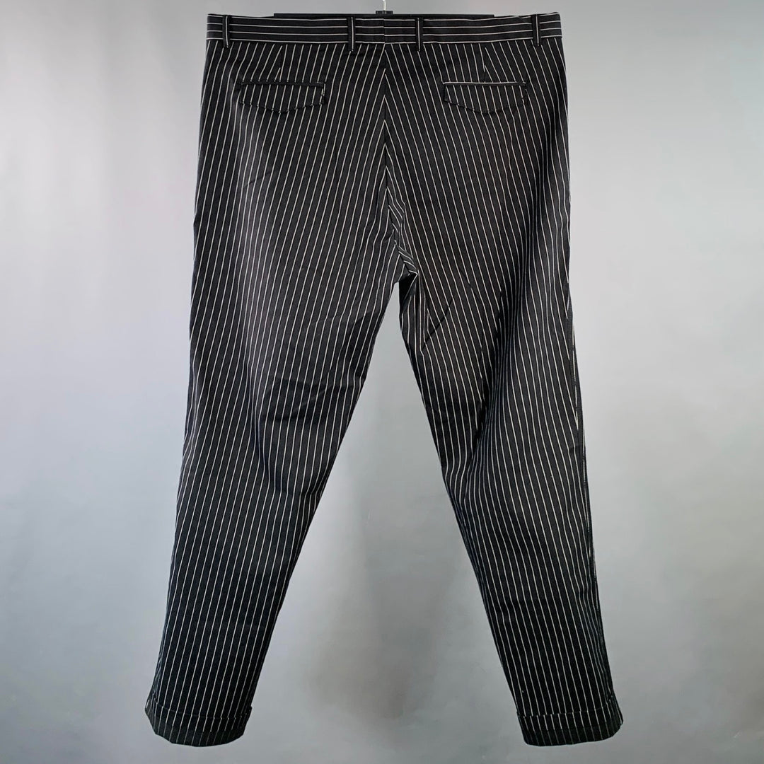 HAIDER ACKERMANN Size XL Black White Stripe Cotton Blend Belted Casual Pants